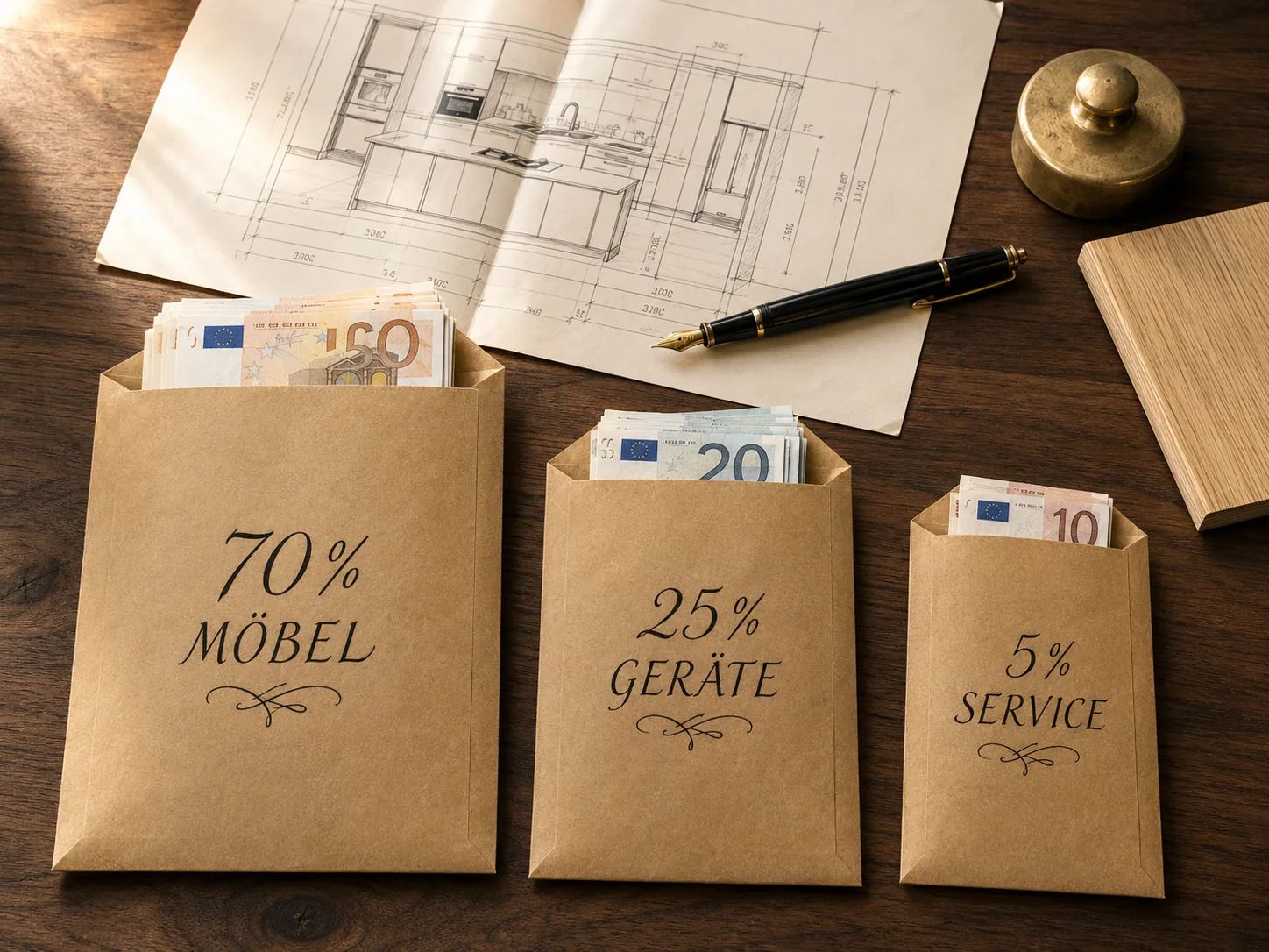 küche planen kosten mit der 70/25/5 Regel: Aufteilung in Möbel, Geräte und Service bei Küchenstudio Proform Weinheim