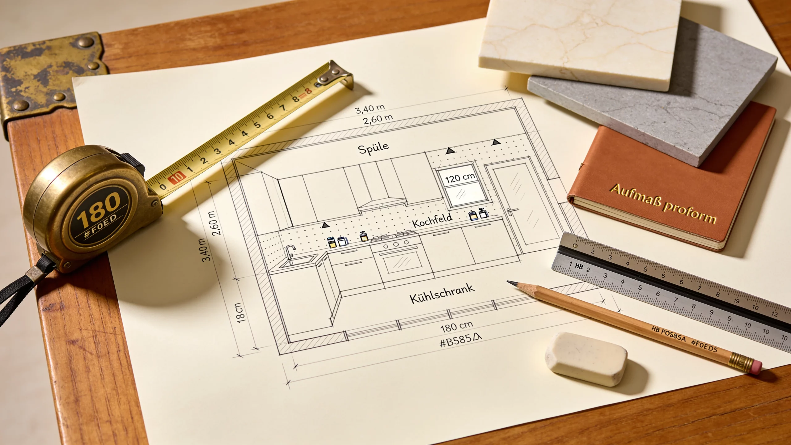 Küche planen Tipps: Aufmaß und handgezeichnete Grundriss-Skizze in der ergonomischen Küchenplanung