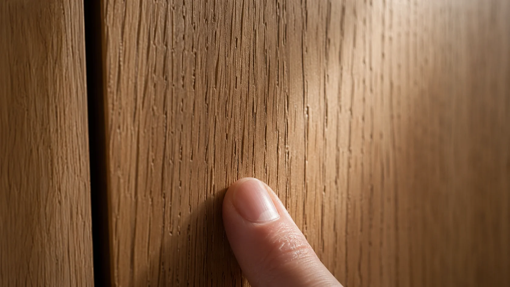 echtholzfurnier mit natürlicher maserung einer holzküche im detail